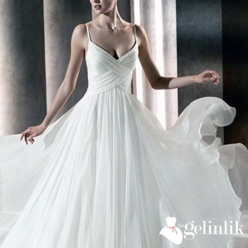 İp Askılı Drapeli A Kesim Gelinlik Modeli