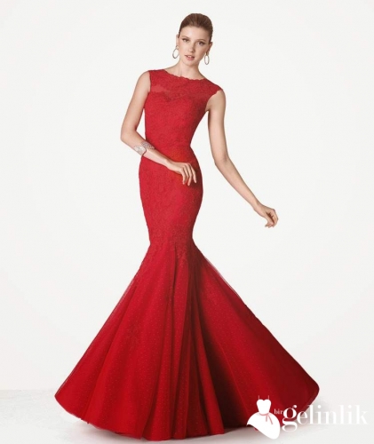 Balık Model Kolsuz Kırmızı Abiye