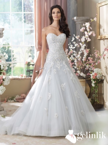 Straplez Dantel Tül A Kesim Gelinlik Modeli