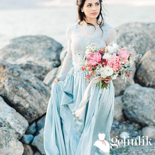 Uzun Kollu Salaş Dantel Süslemeli Nişanlık