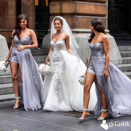 Dantel Süslemeli Straplez Model Gelinlik