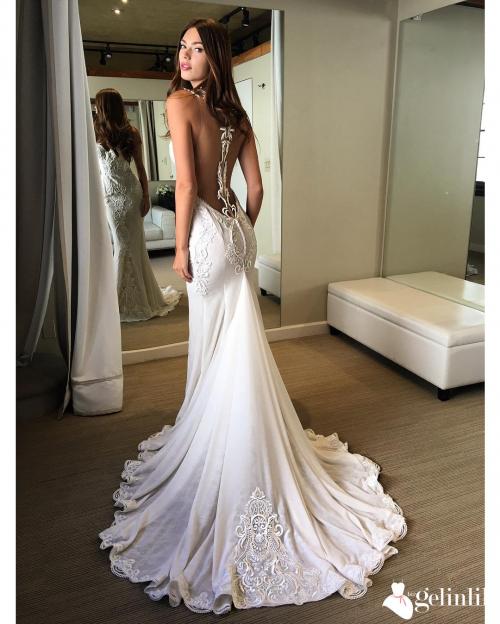 Transparan Sırt Detaylı Balık Gelinlik