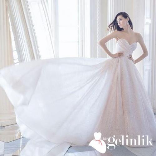 Straplez Model Drapeli Sade A Kesim Gelinlik