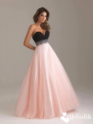 A Kesim Straplez İnci Taşlı Abiye