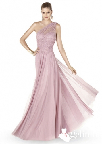 Tek Omuzlu Düz Kesim Sade Abiye Modeli