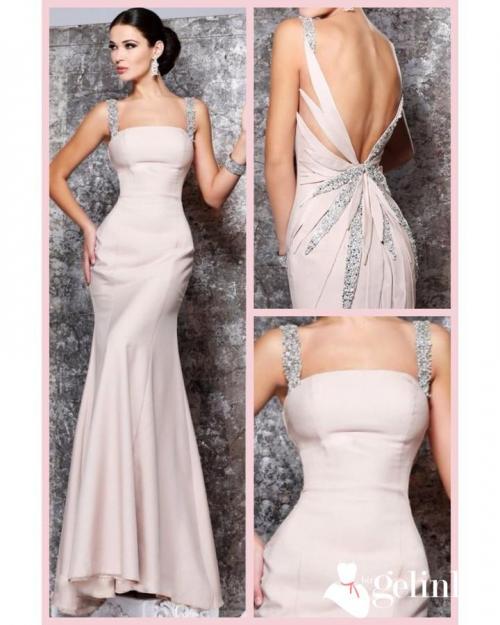 Sırtı Açık Dar Kesim Askılı Abiye Modeli