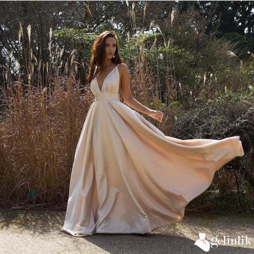 V Yaka Salaş İpek Abiye Modeli