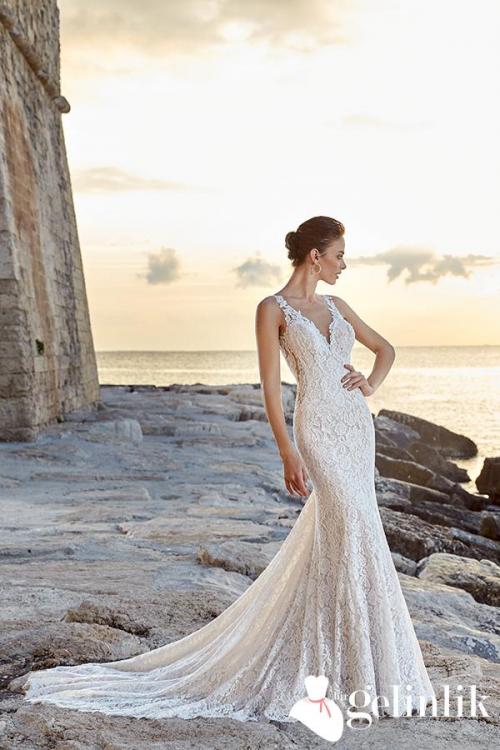 Askılı Balık Dantel Gelinlik Modeli