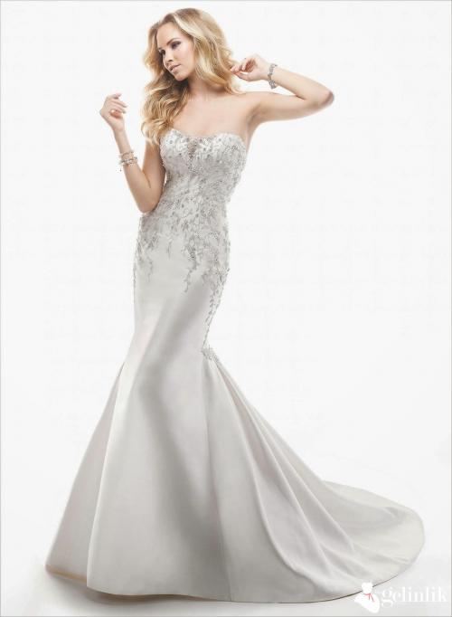 İnci Taşlı Straplez Balık Gelinlik Modeli