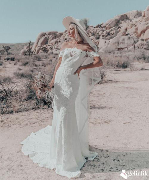 Kayık Yaka Balık Model Şifon Gelinlik