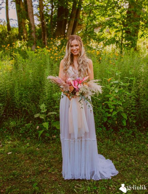 Askılı Sade İpek Salaş Gelinlik Modeli